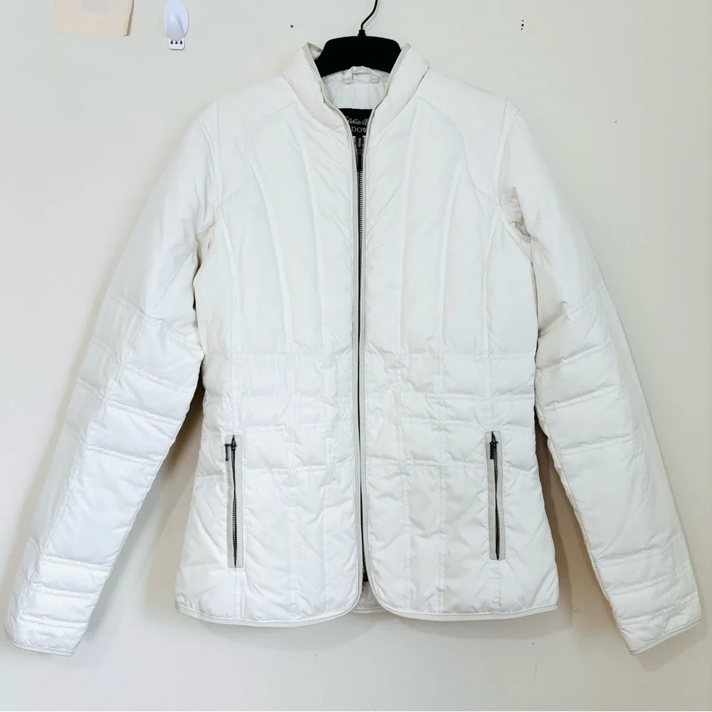 Eddie Bauer Y2K white sportsman goose down zip up quilted jacket puffer coat M/T